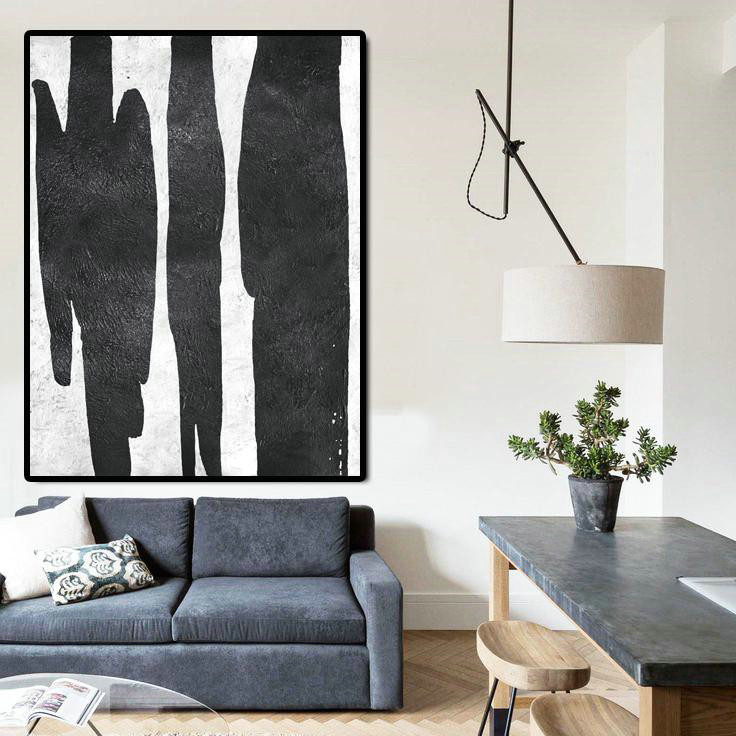 Wall Art Painting,Black And White Minimal Painting On Canvas - Abstract Painting For Home